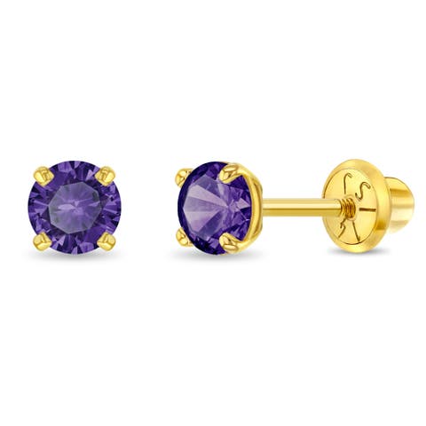 14k Pronged Simulated Birthstone Earrings