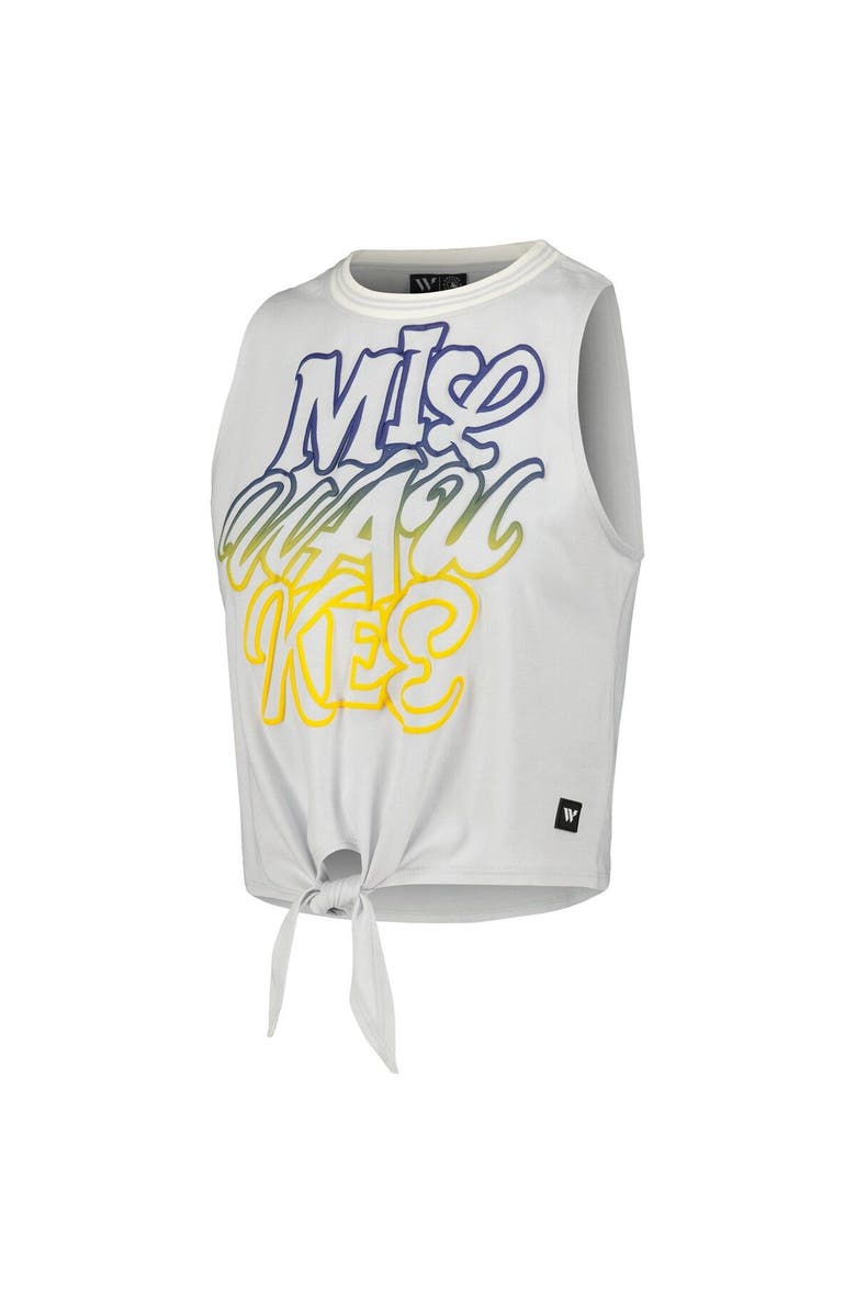 THE WILD COLLECTIVE Women's The Wild Collective White Milwaukee Brewers Twisted Tie Front Tank Top, Alternate, color, White