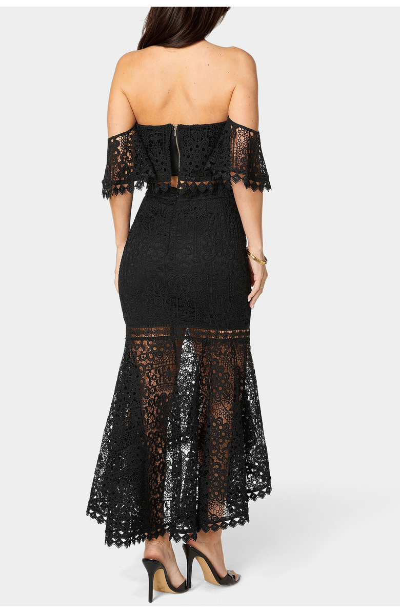 bebe Two Piece Lace High Low Dress, Alternate, color, Black
