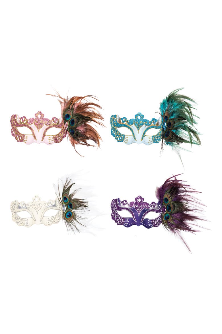 Side Feathered Costume Mask Assortment of 4, Main, color, Purple