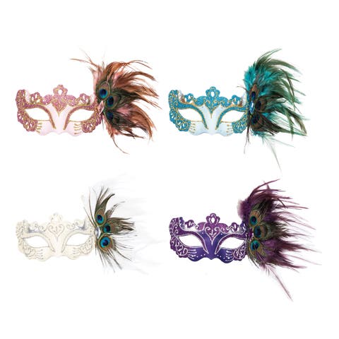 Side Feathered Costume Mask Assortment of 4