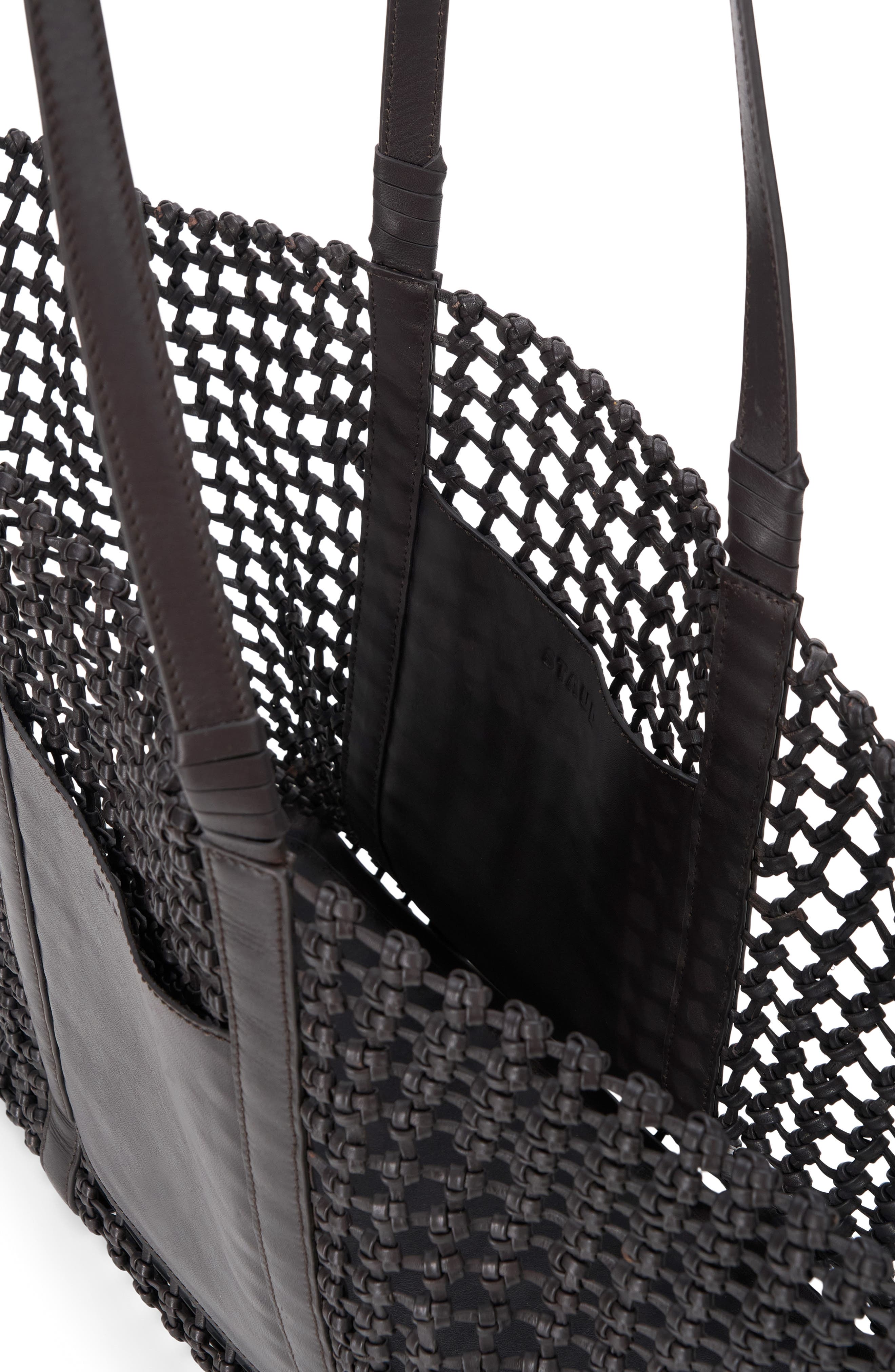 STAUD Getaway Hand Knotted Leather Tote Bag, Alternate, color, Espresso