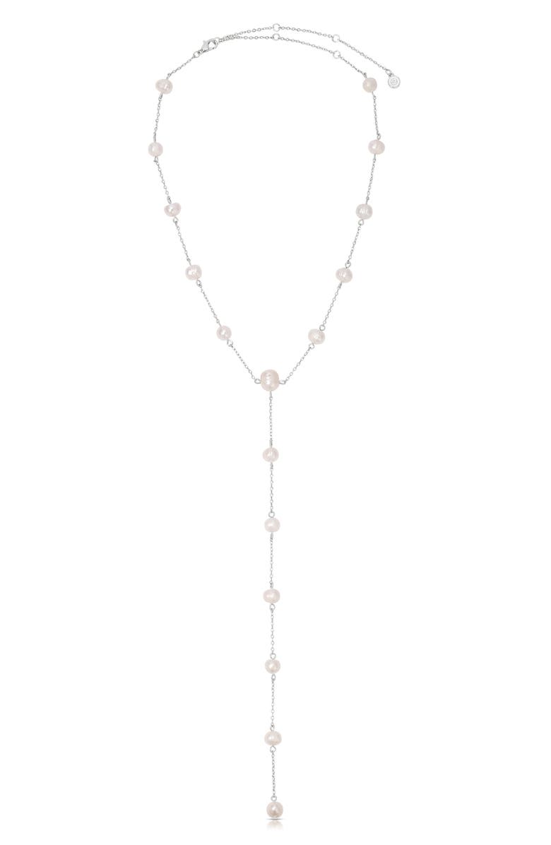Ettika Dripping Freshwater Pearl Y-Necklace, Alternate, color, Silver