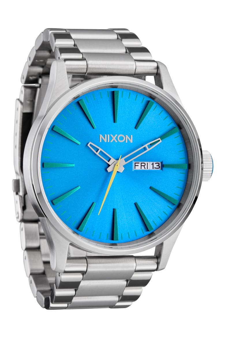 Sentry Bracelet Watch, 42mm, Main, color, SILVER / BYRON BLUE OMBRE