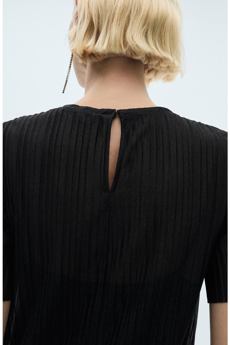 Metallic Micropleat Dress, Alternate, color, BLACK