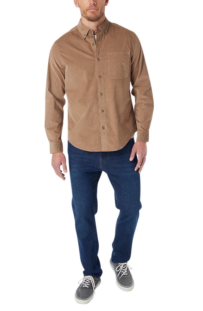 Fair Harbor Wilder Stretch Corduroy Button-Down Shirt, Alternate, color, Oak