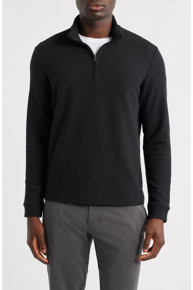Waffle Quarter Zip Pullover, Main, color, BLACK