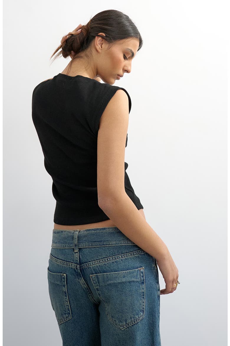 Rib Knit Stretch Cotton Boyfriend Tank, Alternate, color, BLACK