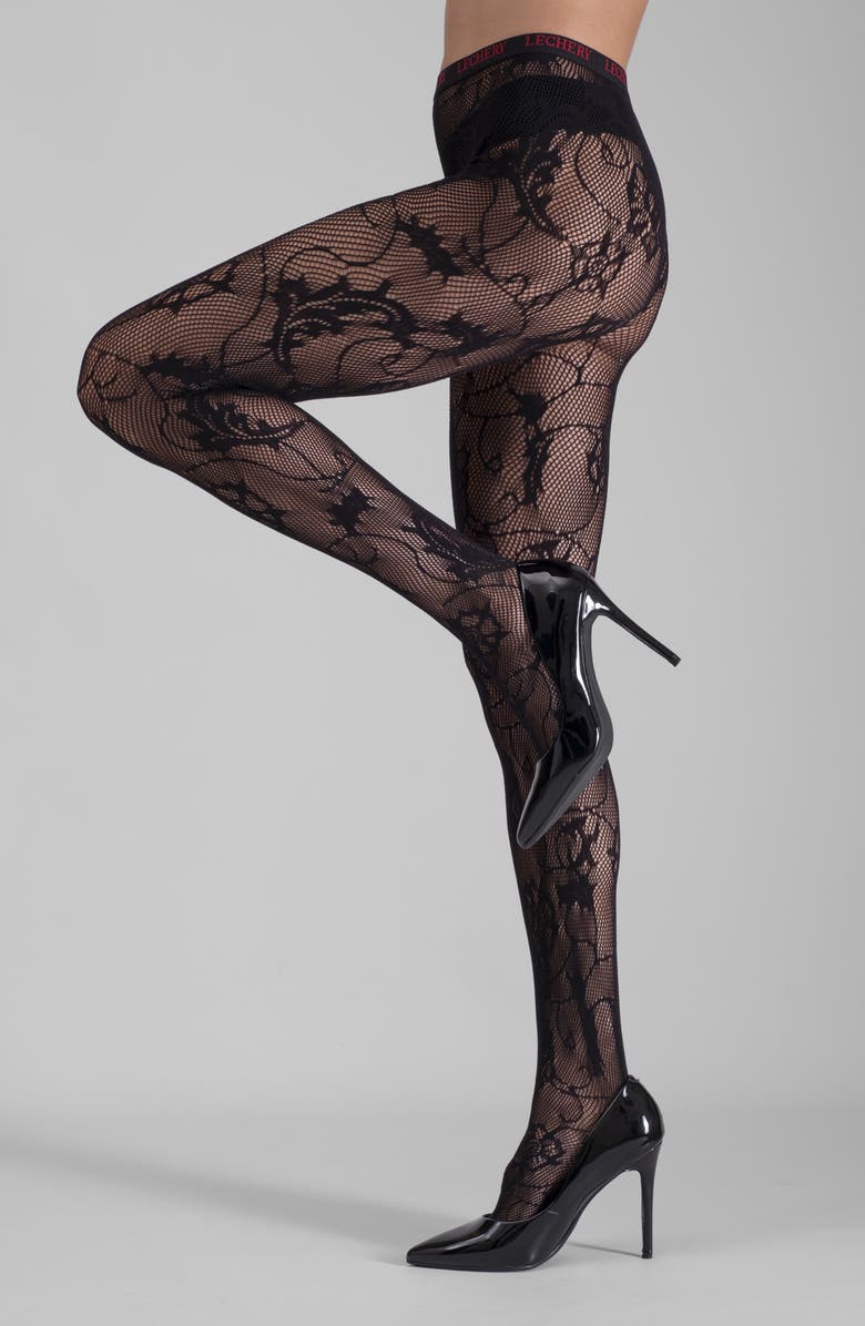 LECHERY<sup>®</sup> Floral Net Tights, Main, color, Black