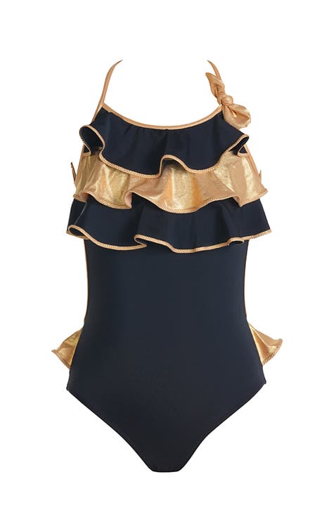 Triple Ruffled, with Bow Detail One-Piece Swimsuit