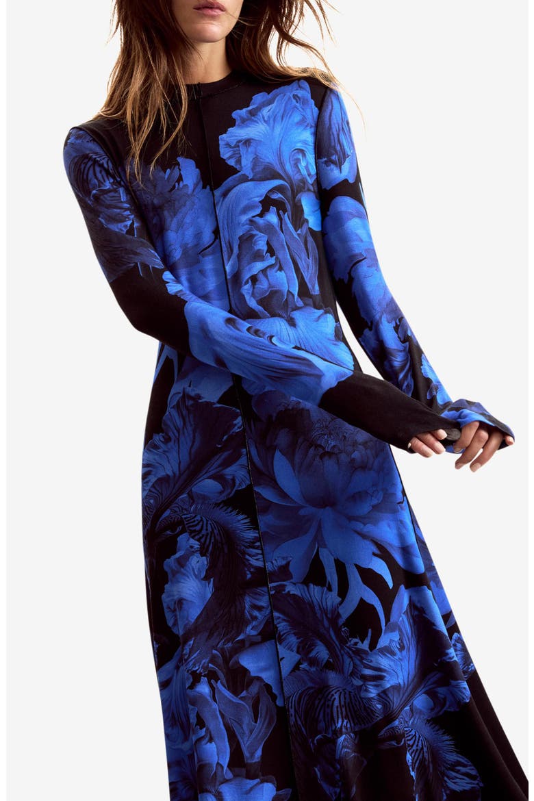 Floral Print Long Sleeve Dress, Alternate, color, DARK BLUE