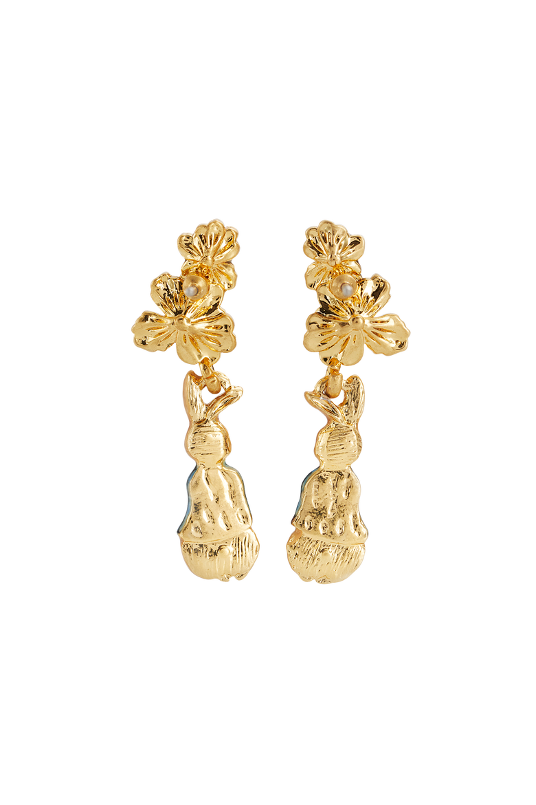 x Peter Rabbit Floral Drop Earrings, Alternate, color, Gold