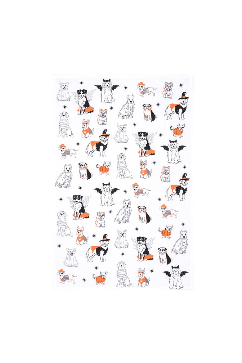 Dogs Halloween 100% Cotton Flour Sack Dishtowel, Alternate, color, White