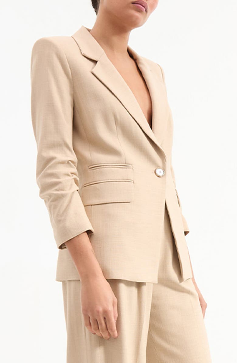 Veronica Beard Battista Ruched Sleeve Dickey Blazer, Alternate, color, Stone Khaki