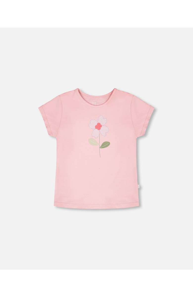 Deux par Deux Organic Cotton Jersey Flower Short Sleeve T-Shirt, Main, color, Dusty Pink