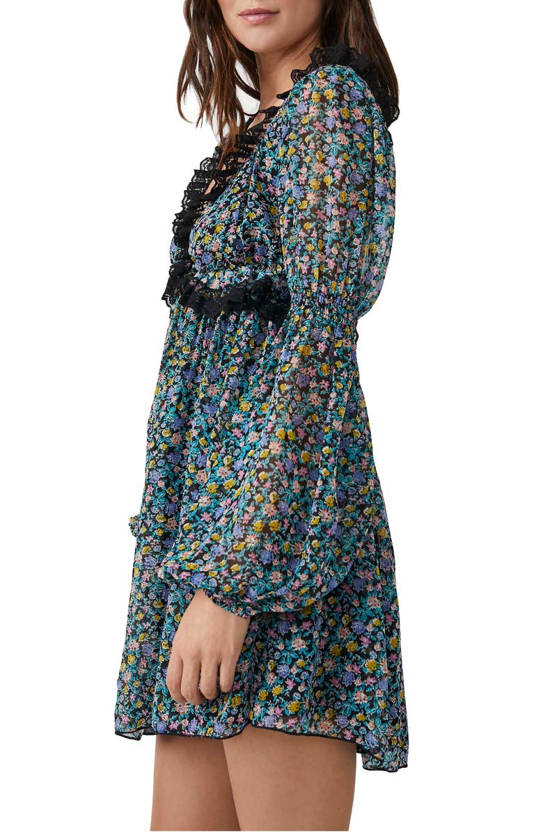 Free People Pennie Floral Print Ruffle Long Sleeve Minidress, Alternate, color,