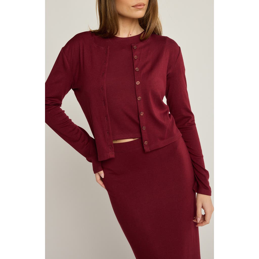 Sunday Ritual Crop Cardigan In Burgundy