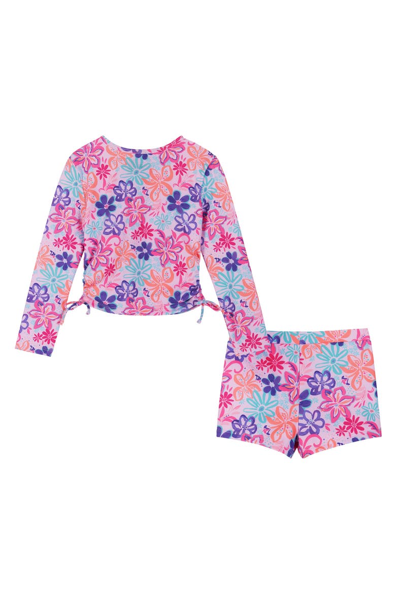 Kids" Tropical Floral Long Sleeve Two-Piece Rashguard Swimsuit, Alternate, color, PURPLE TROPIC