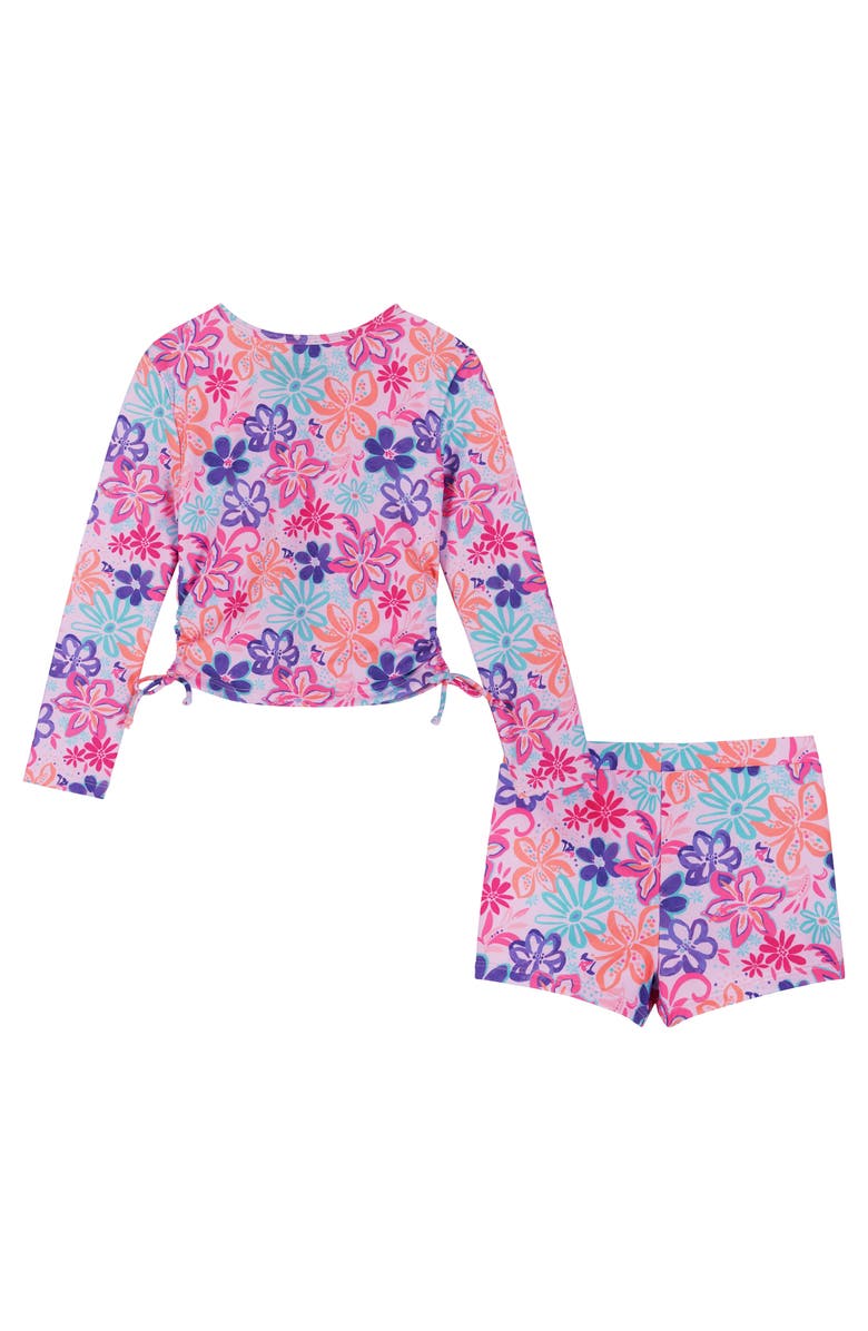 Andy & Evan Kids" Tropical Floral Long Sleeve Two-Piece Rashguard Swimsuit, Alternate, color, Purple Tropic