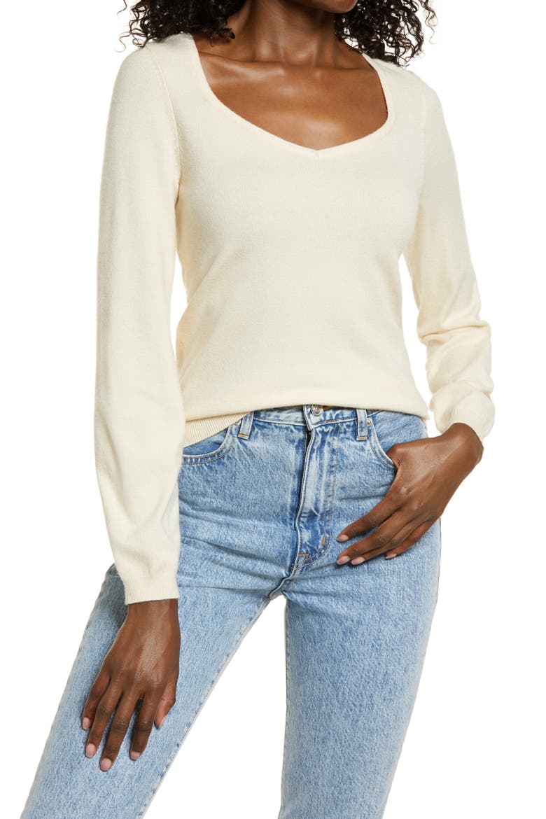 Karma V-Neck Sweater, Main, color, BIRCH