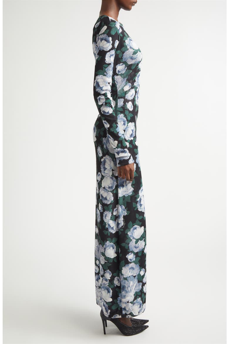 Bunch of Roses Long Sleeve Mesh Maxi Dress, Alternate, color, BLACK MULTICOLOR
