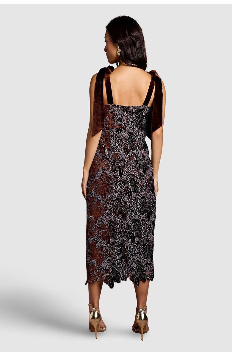 Coast Velvet Lace Tie Shoulder Midi Dress, Alternate, color, Toffee