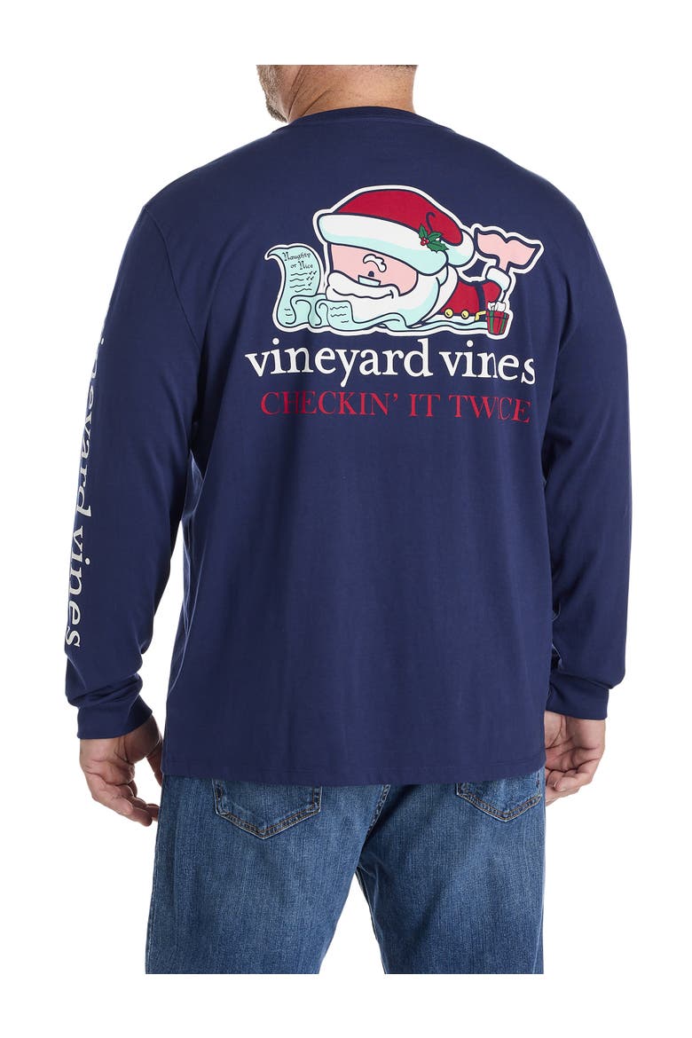 Big & Tall Santa Whale Long-Sleeve Pocket T-Shirt, Main, color, NAUTICAL NAVY
