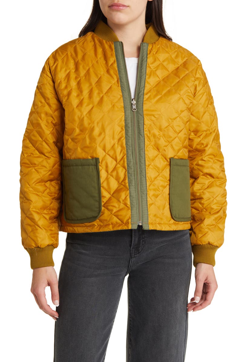THE GREAT. Reversible Multicolor Quilted Down Jacket, Alternate, color, 