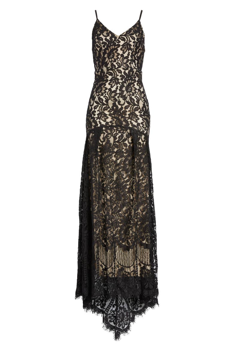 Flynn Lace Gown with Train, Alternate, color, BLACK/ NUDE