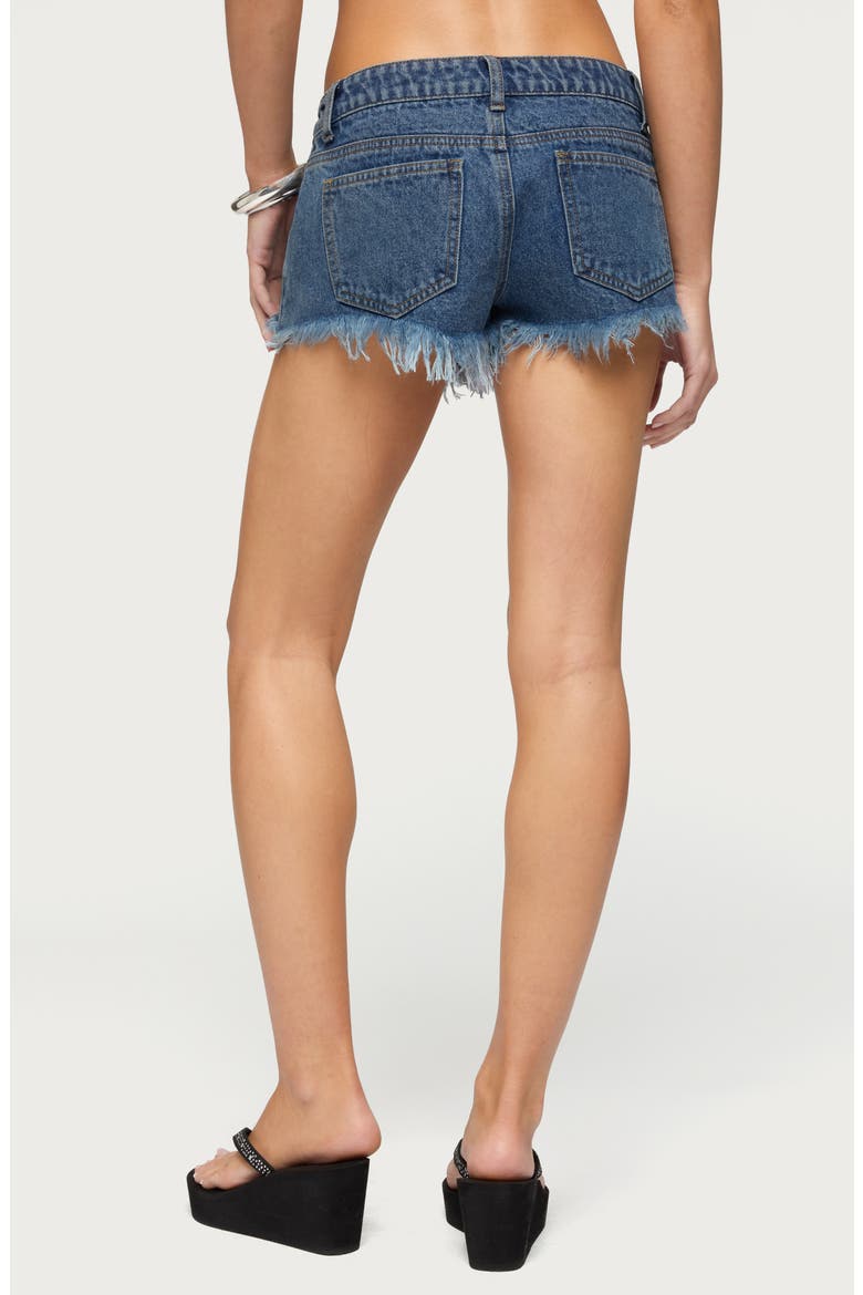 Meshy Studded Cutoff Denim Shorts, Alternate, color, BLUE-WASHED