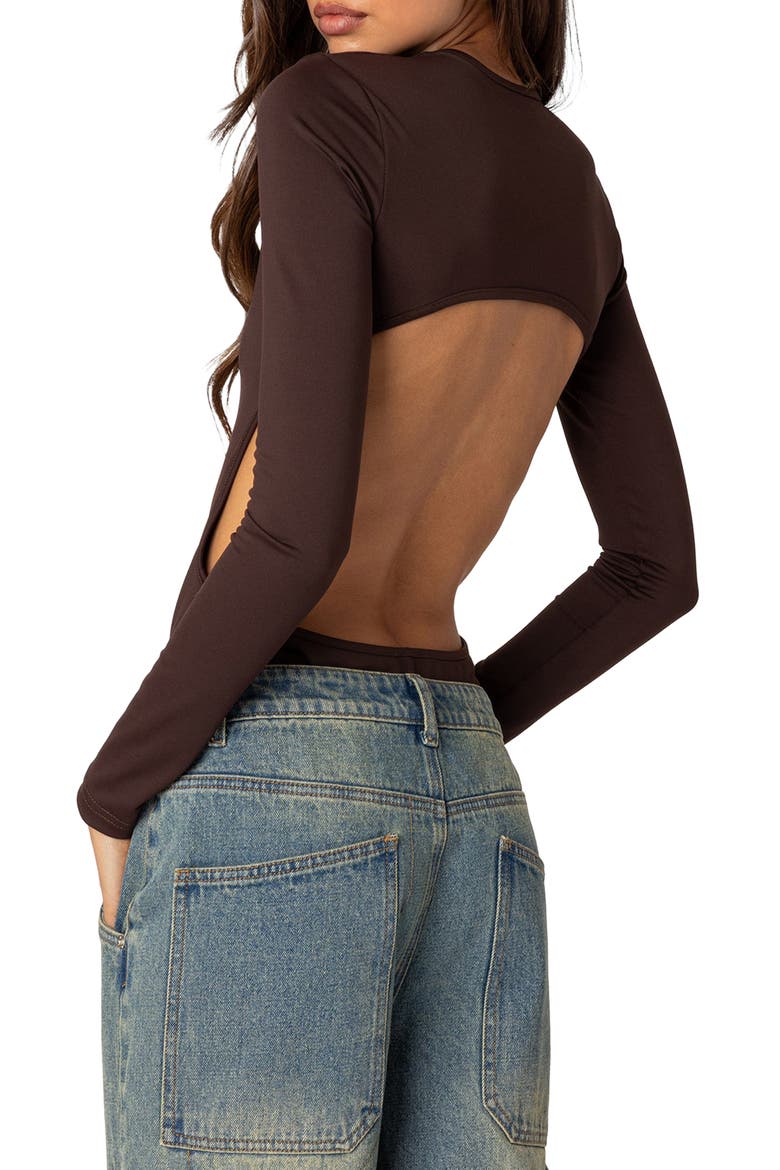 Neta Back Cutout Long Sleeve Bodysuit, Alternate, color, BROWN