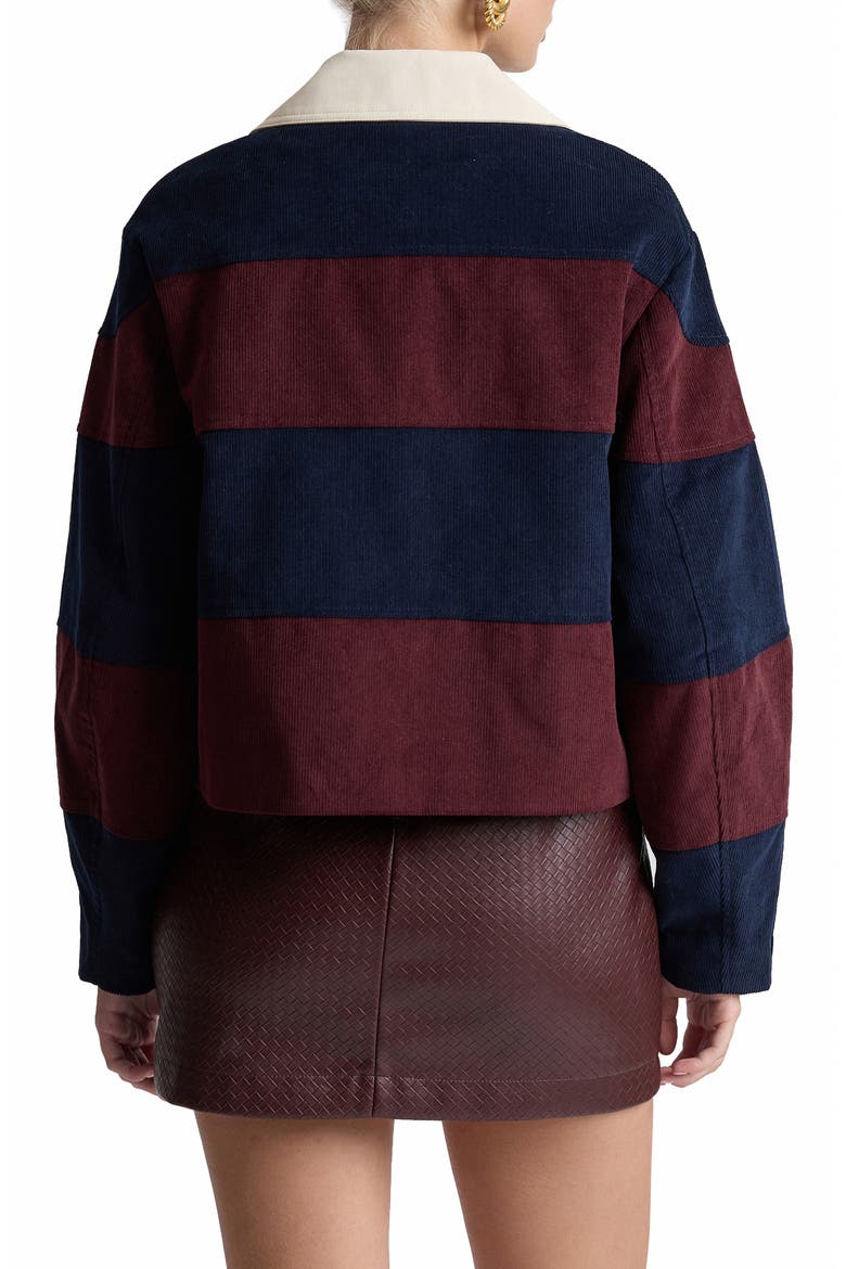 Striped Corduroy Rugby Jacket with Front Ties, Alternate, color, NAVY/ BURGUNDY