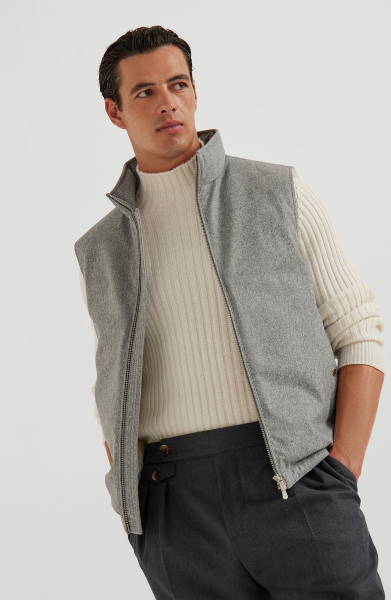 Brunello Cucinelli Bonded wool down vest, Alternate, color, Grey