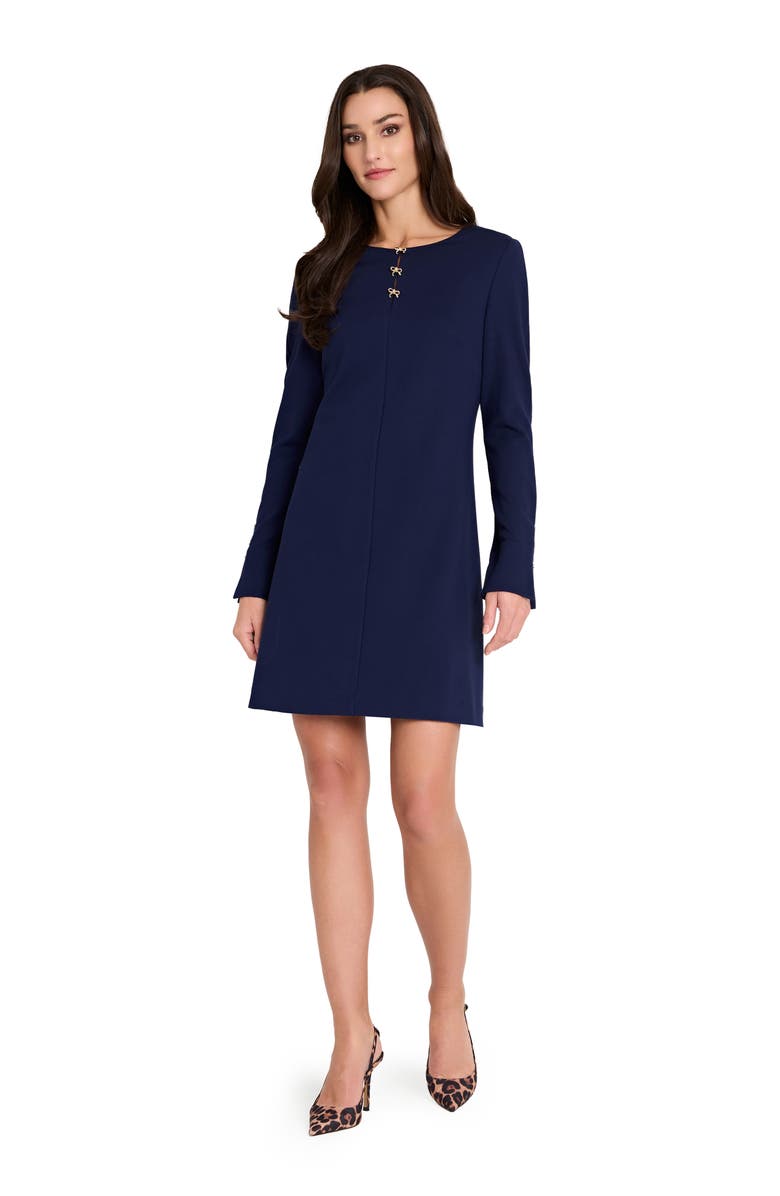 Tahari ASL Bow Detail Long Sleeve Ponte Dress, Alternate, color, Navy
