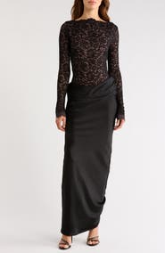 HOUSE OF CB Yasmeen Long Sleeve Lace Bodysuit & Satin Skirt Set