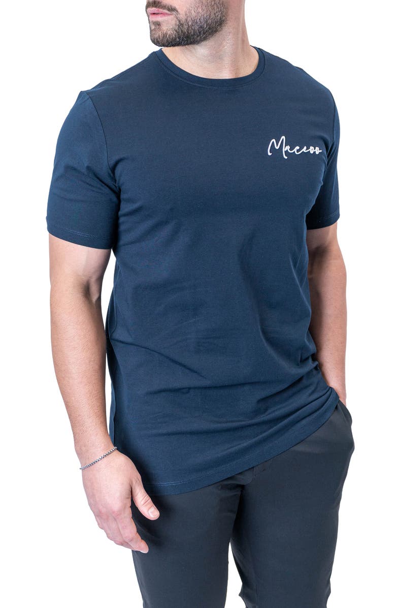 Maceoo Siganture Nayblue Logo Embroidered Stretch Cotton T-Shirt, Alternate, color, Blue