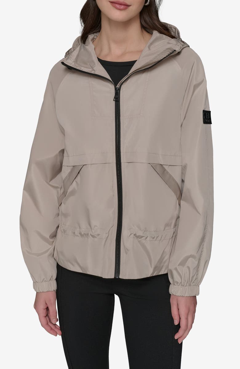 KARL LAGERFELD PARIS Hooded Windbreaker, Main, color, Sand