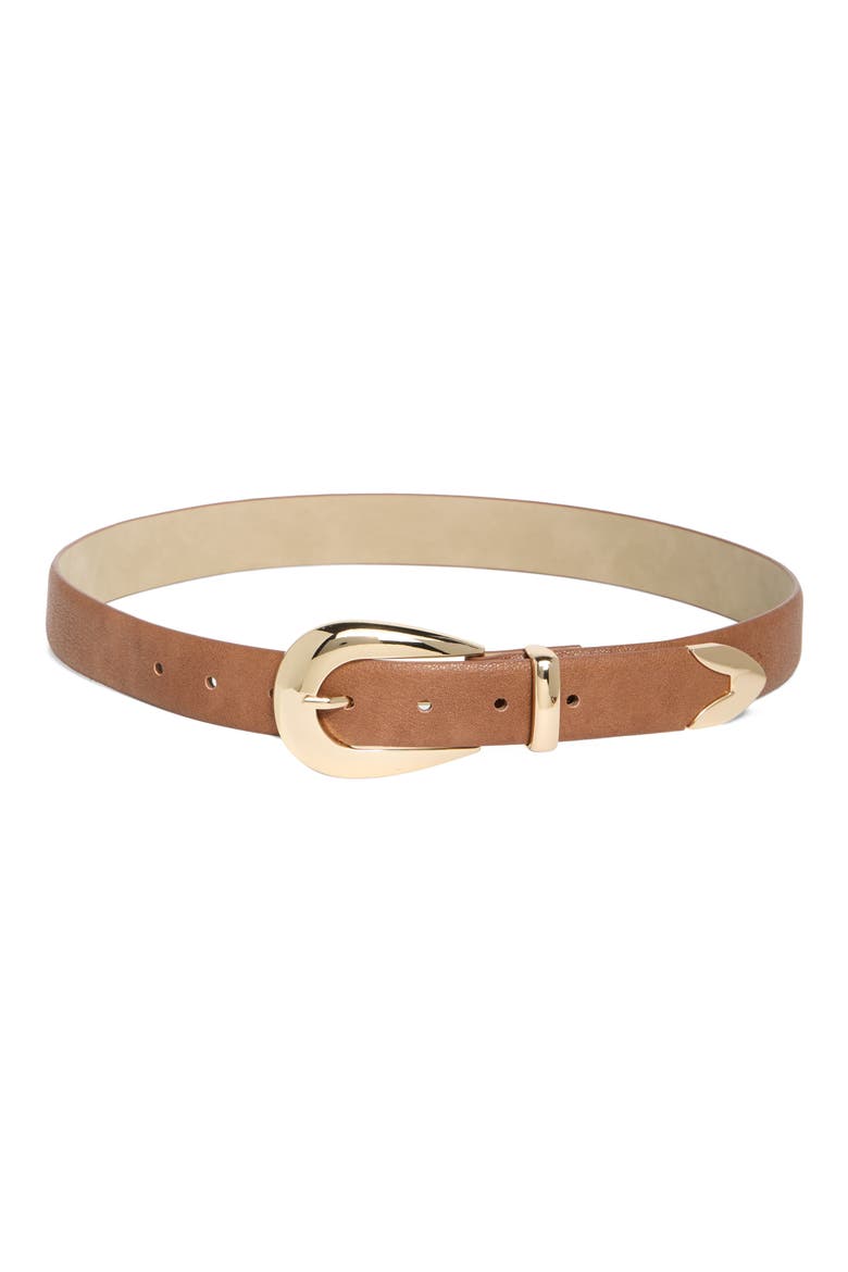 Curved Buckle Faux Leather Belt, Main, color, COGNAC/GOLD