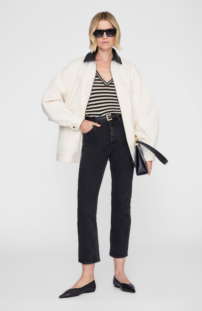ANINE BING Lowen Sweater, Alternate, color, Black And Ivory Stripe