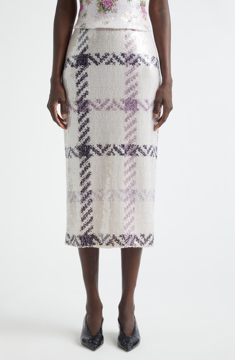Brandon Maxwell The Mercer Paillette Plaid Pencil Skirt, Main, color, Windowpane Plaid