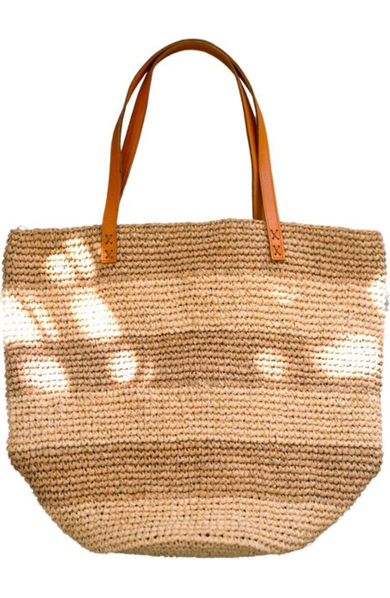 PINK HALEY Esther White Striped Premium Raffia Tote, Main, color, White