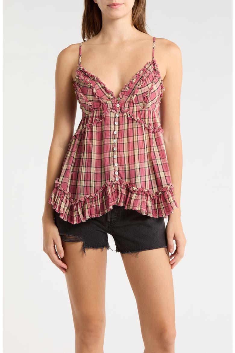 Clara Mix Print Ruffle Trim Top, Main, color, RED CHECK