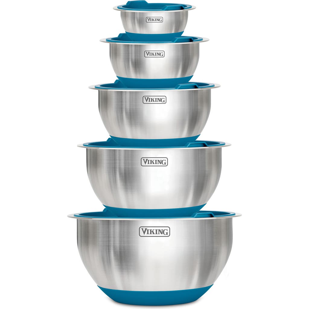 Viking 10-piece Stainless Steel Mixing Bowl Set With Lids In Teal