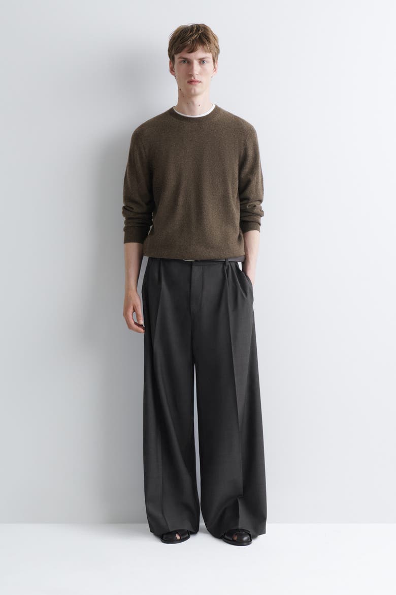 Pleated Relaxed-Fit Wide-Leg Pants, Main, color, DARK BROWN