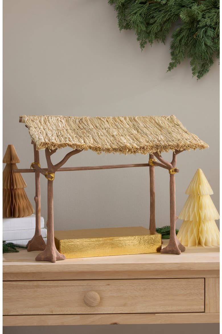 Patience Brewster Nativity Shelter Ornament, Alternate, color, BROWN