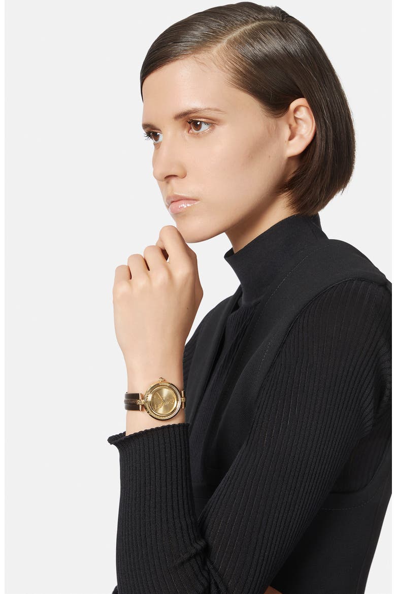 Virtus Infinity Leather Strap Watch, 34mm, Alternate, color, GOLD