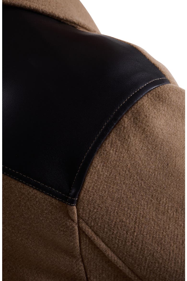Leather Trim Wool Blend Tweed Peacoat, Alternate, color, CAMEL