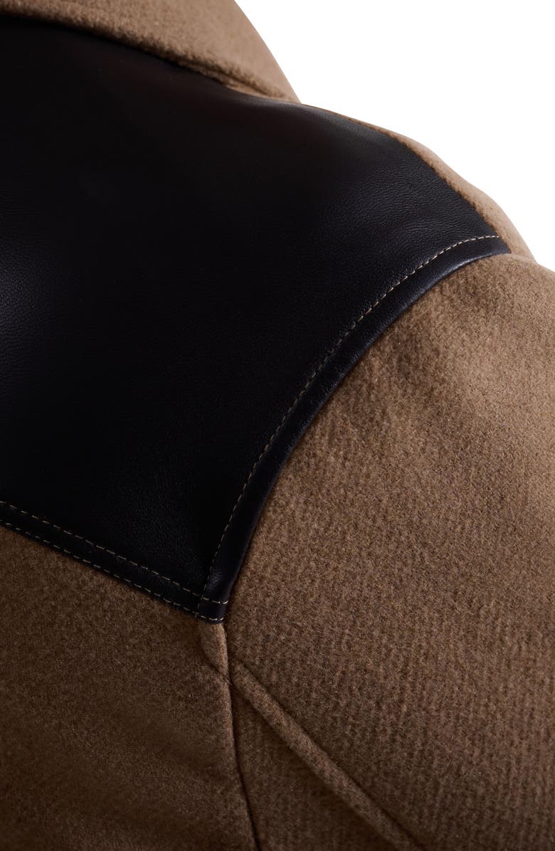 Bugatchi Leather Trim Wool Blend Tweed Peacoat, Alternate, color, Camel