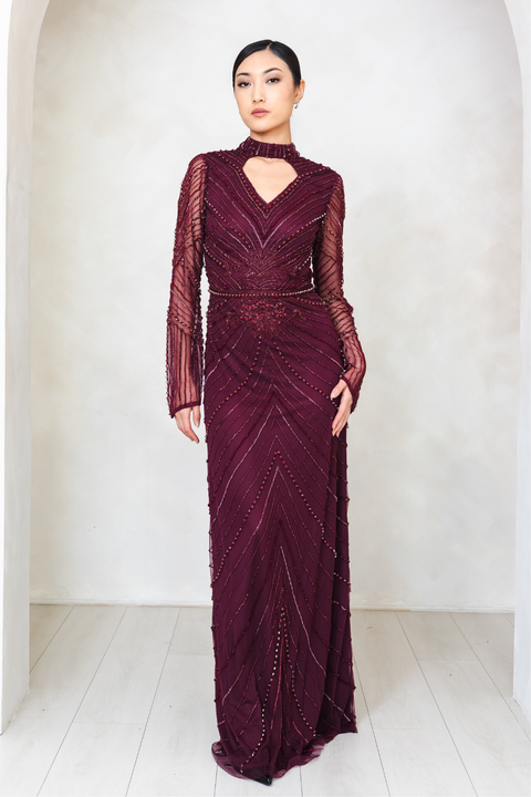 Mira Long Sleeve Embellished Maxi Dress