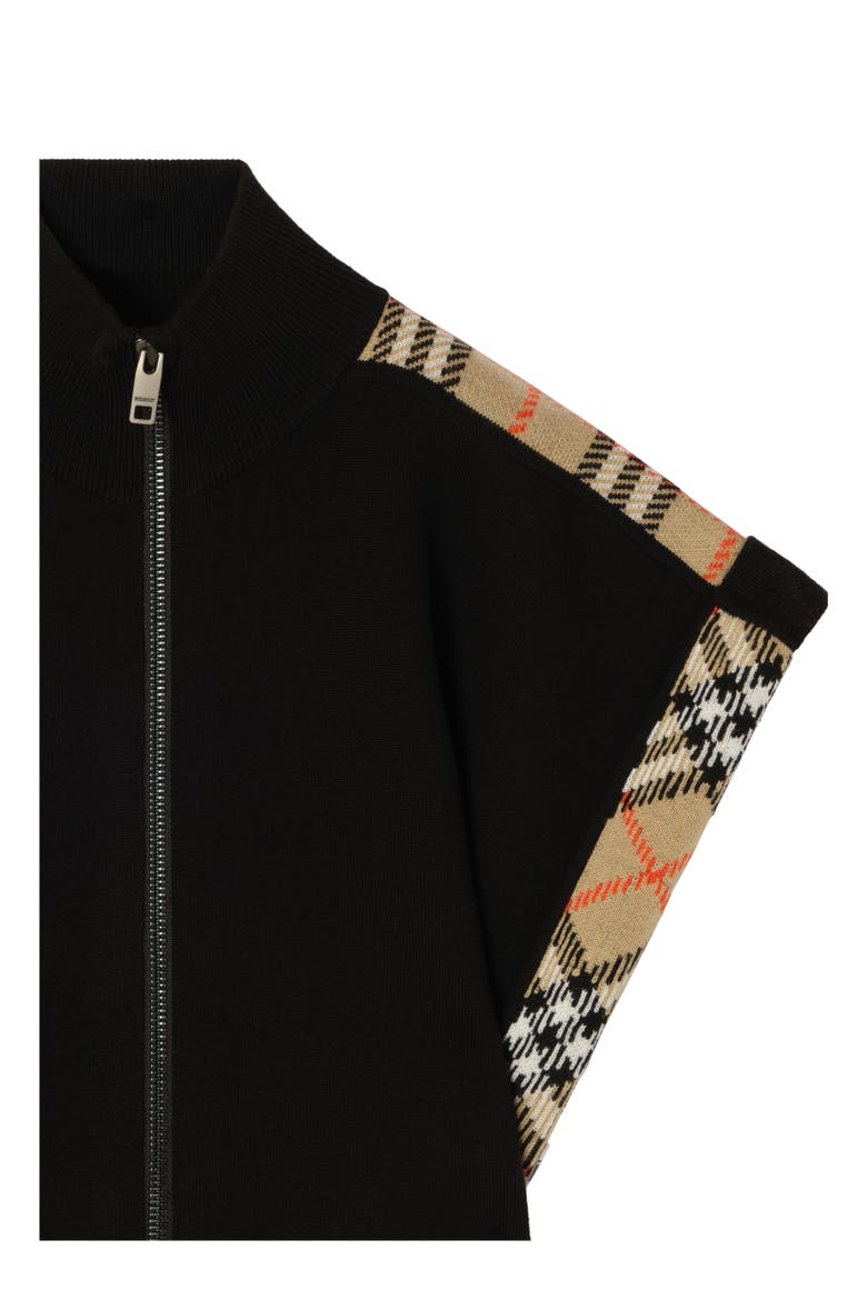 Girls' Check Trim Wool Cape, Alternate, color, Black